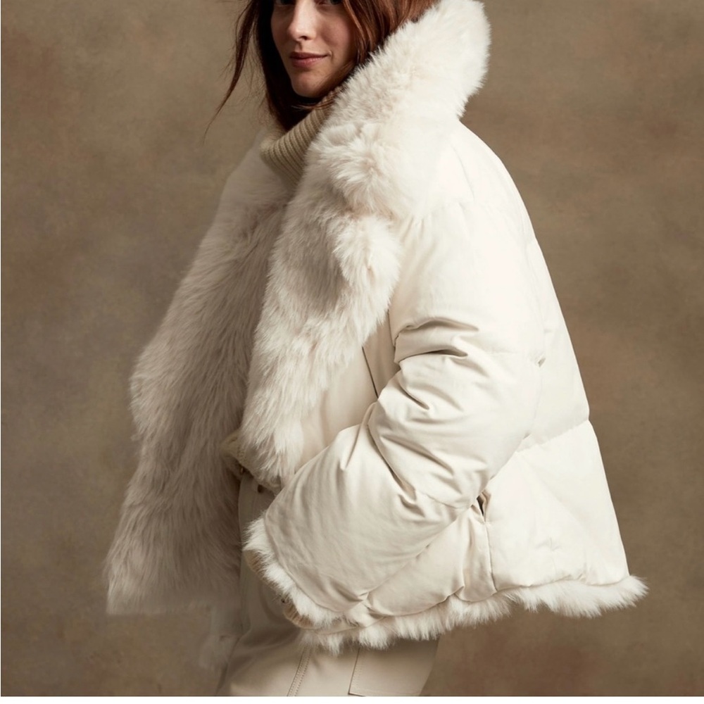 Banana Republic Reversible Cream Faux Fur Coat - Picture 2 of 5